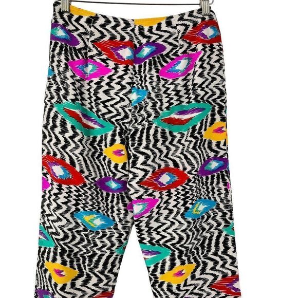 Vintage 100% Silk 80s Psychedelic Print High Waisted Cropped Straight Leg Pants - Picture 3 of 5